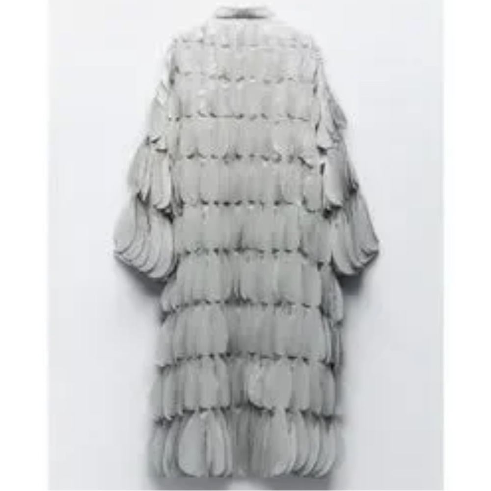 Zara Light Gray Layered Petal-Detail Long Coat - Picture 7 of 14